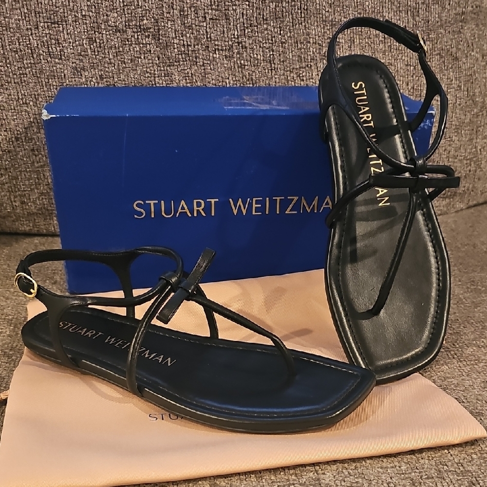 Stuart Weitzman Tully Flat Black Calf Women's Sandals (BrandNew)